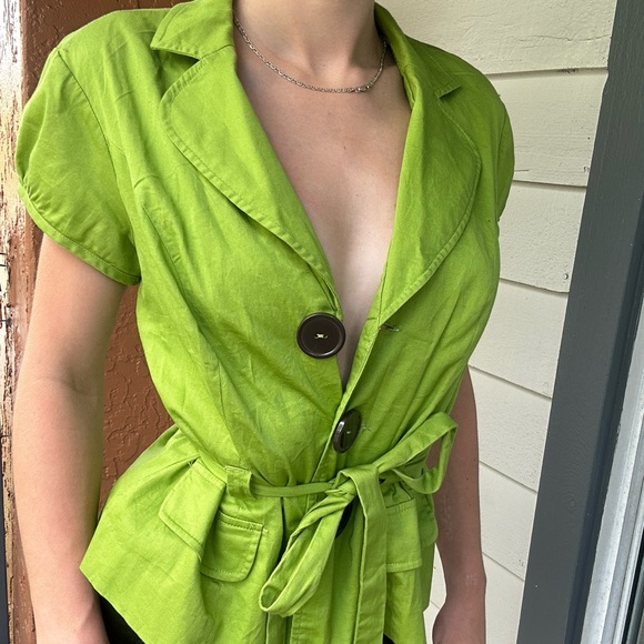 Dead Stock RB Collection Button Up Tie Around Green Office Chic Office Siren - Picture 1 of 3